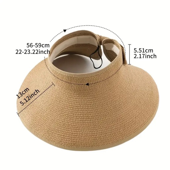 Boho wide band foldable packable staw hat - Picture 7 of 15